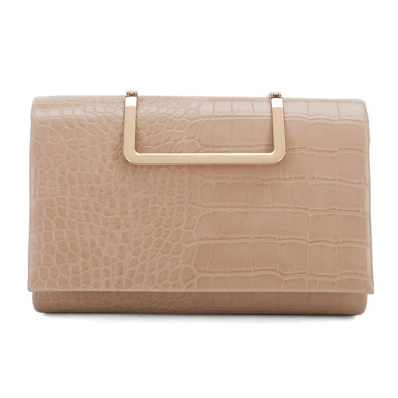 CHARMING TAILOR Small Crocodile Print Clutch Bag PU Alligator Handbag Womenâ€™s Clutch Purse (Nude) - Image 1